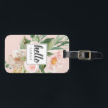Modern Watercolor Pink Flowers & Hello & Name Luggage Tag<br><div class="desc">Modern Watercolor Pink Flowers & Hello & Name</div>