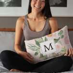 Modern Watercolor Pink Flowers Monogrammed  Decorative Cushion<br><div class="desc">Modern Watercolor Pink Flowers Monogrammed</div>