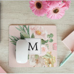 Modern Watercolor Pink Flowers Monogrammed  Mouse Mat<br><div class="desc">Modern Watercolor Pink Flowers Monogrammed</div>