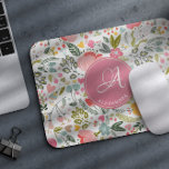 Modern watercolor pink flowers monogrammed name mouse mat<br><div class="desc">Feminine chic pattern monogram name initial mouse pad with watercolor colourful botanical blooms and foliage. Perfect gift for her on her birthday,  anniversary,  wedding,  bridal shower,  for a bridesmaid,  graduate,  or as a Christmas gift.</div>