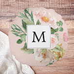 Modern Watercolor Pink Flowers Monogrammed  Round Cushion<br><div class="desc">Modern Watercolor Pink Flowers Monogrammed</div>