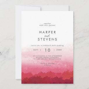 Modern Watercolor Pink Front and Back Wedding Invitation