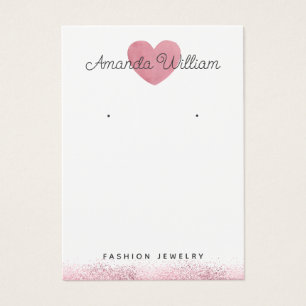 Modern watercolor Pink Heart earring Display card