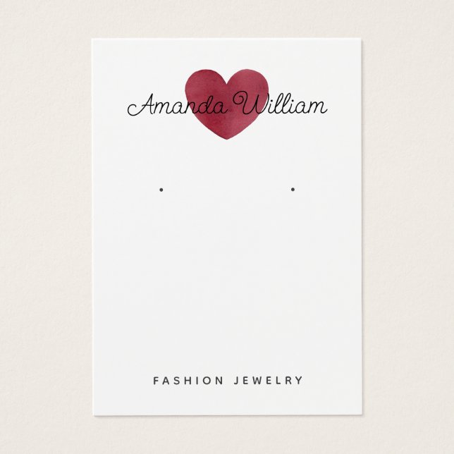 Modern watercolor Pink Heart earring Display card  (Front)