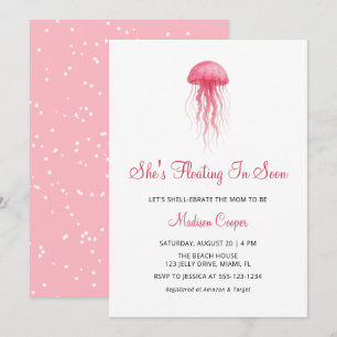 Modern Watercolor Pink Jellyfish Girl Baby Shower Invitation