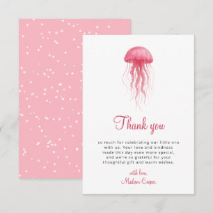Modern Watercolor Pink Jellyfish Girl Baby Shower Thank You Card