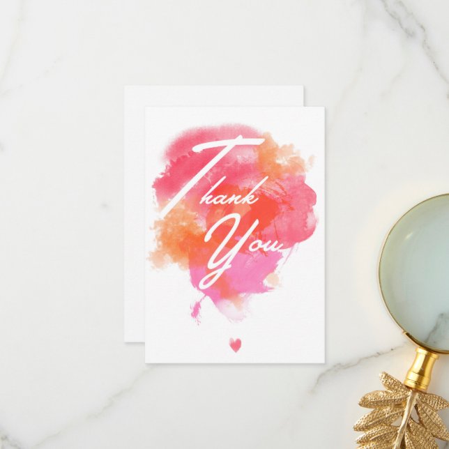Modern, watercolor pink orange thank you card (Front/Back In Situ)