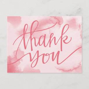 Modern Watercolor Pink Thank You Postcard