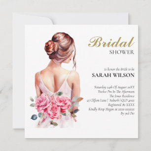 Modern Watercolor Pink Wedding Gown Bridal Shower  Invitation