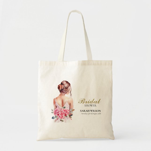 Modern Watercolor Pink Wedding Gown Bridal Shower  Tote Bag (Front)