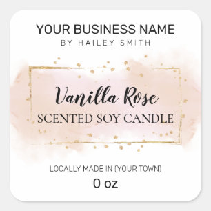 Modern Watercolor Pink White Scented Soy Candle Sq Square Sticker