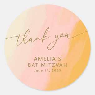 Modern Watercolor Pink Yellow Custom Bat Mitzvah  Classic Round Sticker