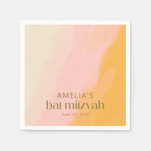 Modern Watercolor Pink Yellow Custom Bat Mitzvah  Napkin