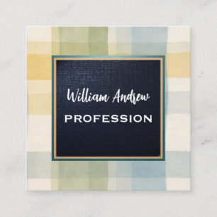 Modern Watercolor Plaid Square Business Card