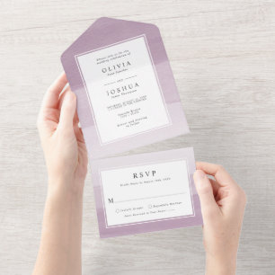 Modern Watercolor Plum Ombre Border Wedding All In One Invitation