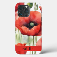 Modern Watercolor Poppies Monogram