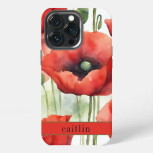 Modern Watercolor Poppies Monogram iPhone 13 Pro Case