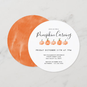 Modern Watercolor Pumpkin Carving Halloween Party Invitation