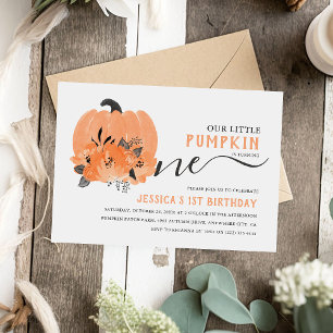 Modern Watercolor Pumpkin Fall 1st Birthday Party Invitation