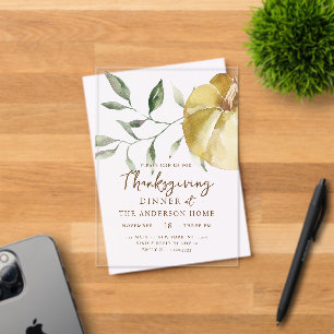 Modern Watercolor Pumpkin Thanksgiving Dinner Acrylic Invitations