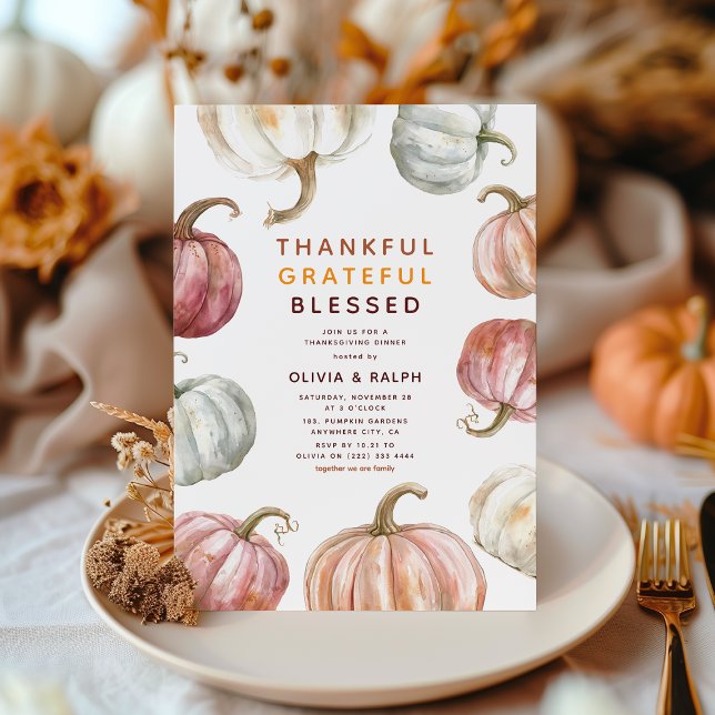 Modern Watercolor Pumpkin Thanksgiving Dinner Invitation (Creator Uploaded)