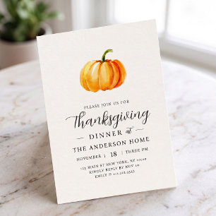 Modern Watercolor Pumpkin Thanksgiving Dinner Postcard
