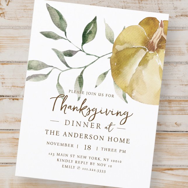 Modern Watercolor Pumpkin Thanksgiving Dinner Postcard (Creator Uploaded)