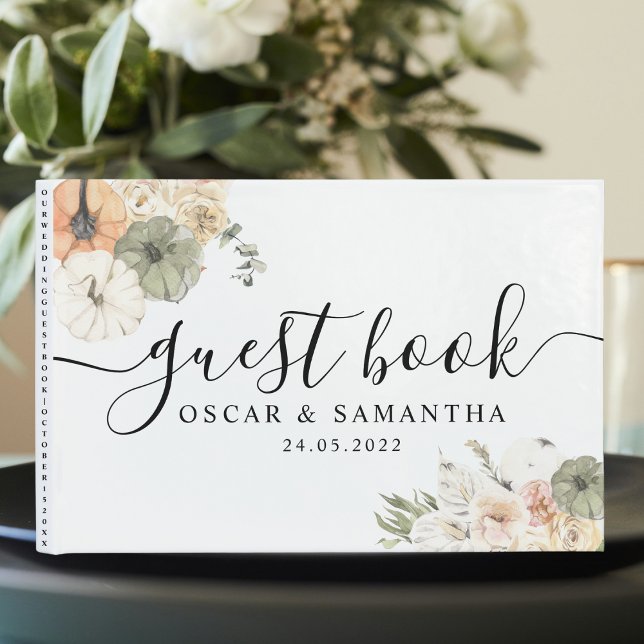 Modern Watercolor Pumpkins & Flowers  Guest Book (Creator Uploaded)