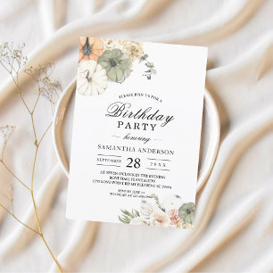 Modern Watercolor Pumpkins & Flowers Invitation