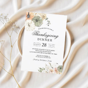 Modern Watercolor Pumpkins & Flowers Invitation