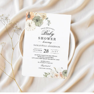 Modern Watercolor Pumpkins & Flowers  Invitation
