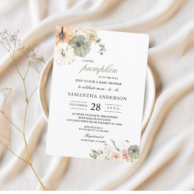 Modern Watercolor Pumpkins & Flowers  Invitation (Creator Uploaded)