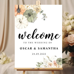 Modern Watercolor Pumpkins & Flowers  Poster