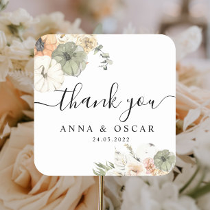 Modern Watercolor Pumpkins & Flowers Square Sticker