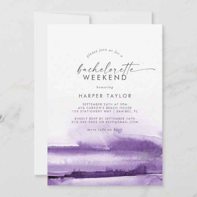 Modern Watercolor | Purple Bachelorette Weekend Invitation (Front)