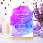 Modern Watercolor Purple Blue Star BAT MITZVAH Invitation<br><div class="desc">Beautiful religious Jewish Bat Mitzvah invitation cards.  Light watercolor pastel purple,  violet,  blue,  turquoise with star of David in white.  Modern script letters. 'Is called to the TORAH as a Bar Mitzvah'. Perfect for 12 year old daughter,  girl. Easy to edit - just add your information / text.</div>