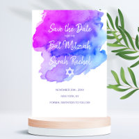 Modern Watercolor Purple Blue Star BAT MITZVAH