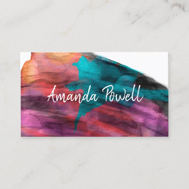 modern watercolor purple bold abstract custom business card (Front)