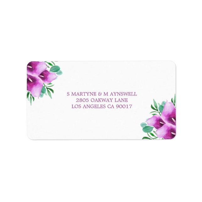 Modern Watercolor Purple Calla Lily Wedding RSVP Label (Front)
