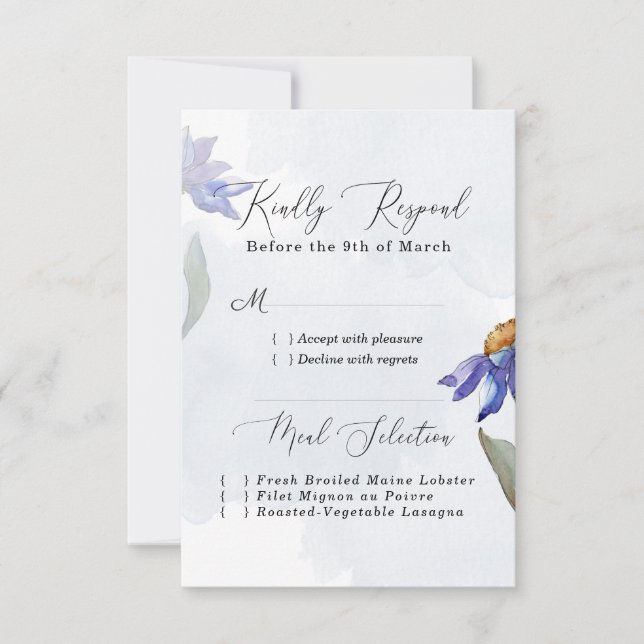 Modern Watercolor Purple Daisy Wedding / Event RSVP Card (Front)