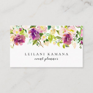 Modern Watercolor Purple Floral Business Card