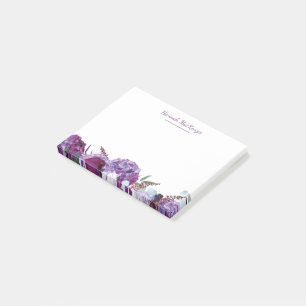 Modern Watercolor Purple Floral Personalised Post-it Notes