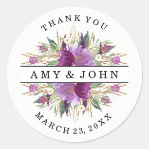 Modern Watercolor Purple Floral Wedding Sticker