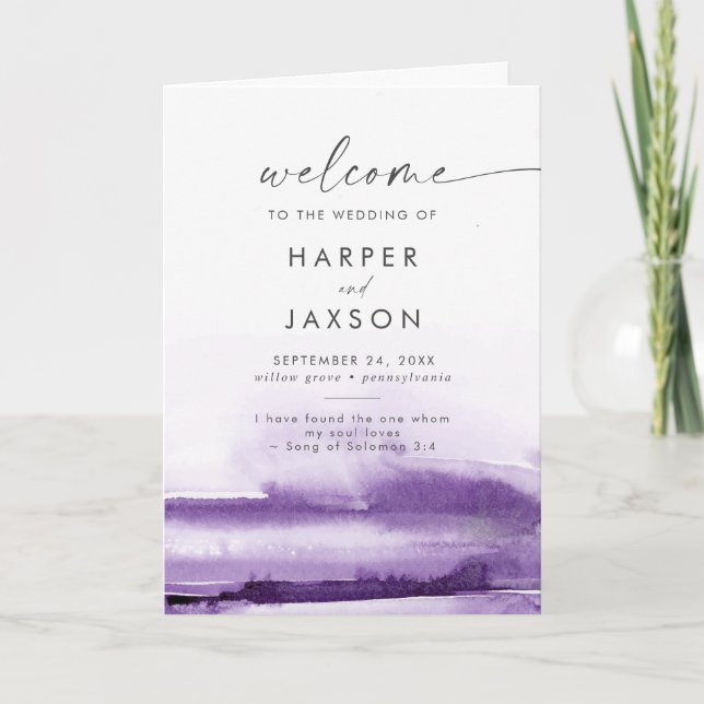Modern Watercolor | Purple Folded Wedding Program Programme (Front)