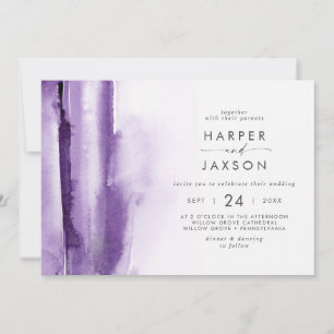 Modern Watercolor   Purple Horizontal Wedding Invitation