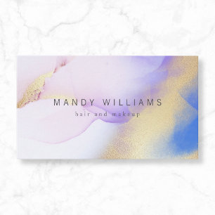 Modern Watercolor Purple Ink Gold Abstract Marble Business Card