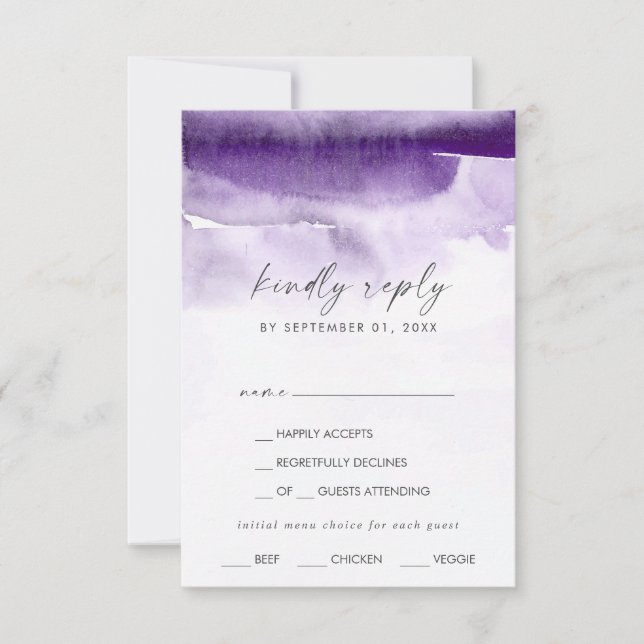 Modern Watercolor | Purple Menu Choice RSVP Card (Front)