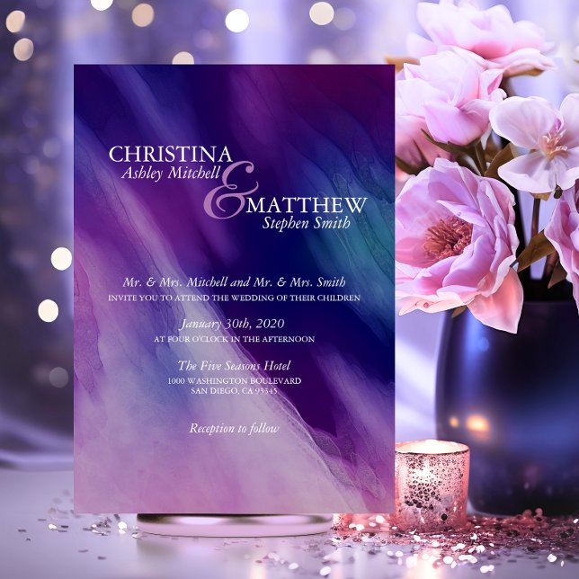 Modern Watercolor Purple Navy Blue Wedding Invitation (Modern Watercolor Purple Navy Blue Wedding Invitation)
