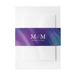 Modern Watercolor Purple Navy Blue Wedding Invitation Belly Band