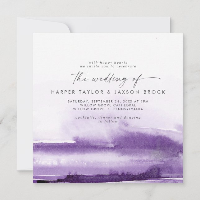 Modern Watercolor | Purple Square Wedding Invitation (Front)